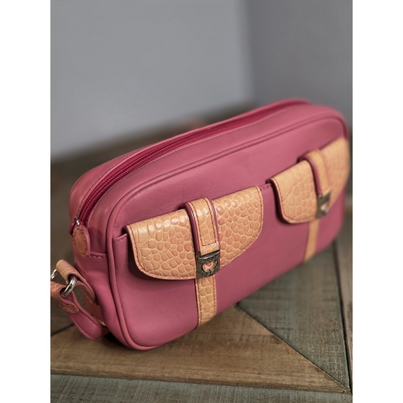 Brighton Handbags - Brighton PINK Baguette Croc Embossed Buckle Sample Restored Y2K Leather Crossbod